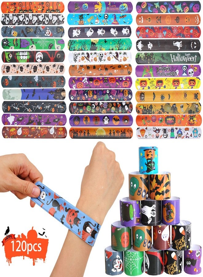WIQEDOHA 120 Pcs Friendship Bracelets Halloween Slap Bracelets Party Favors for Kids - 60 Different Design Bracelets Halloween Party Supplies and Decorations Snap Bracelets with Halloween Classies Pattern - Image 2